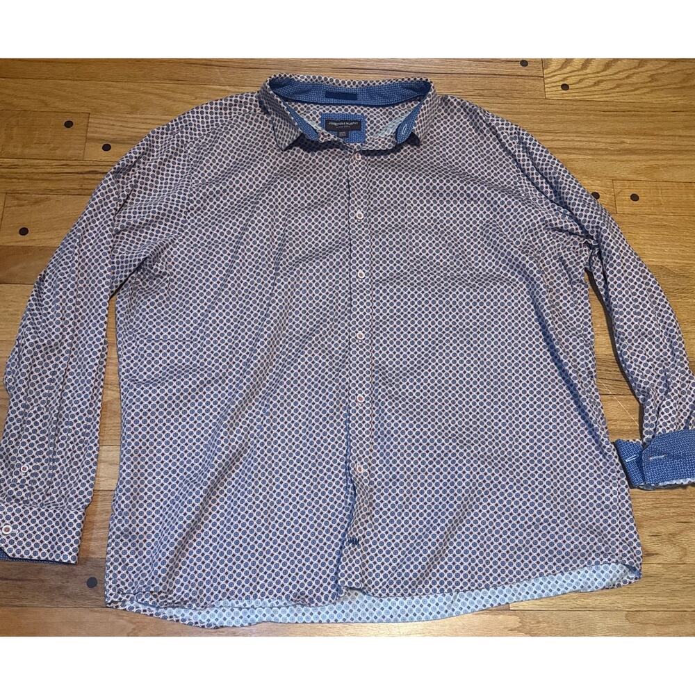 JOHNSTON & MURPHY GEOMETRIC PRINT COTTON SHIRT ORANGE BLUE MEN'S 3XL